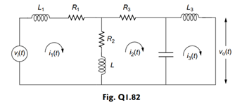 Write the integro-differential equations for the electrical network given in Fig. Q 1.82. Determine...