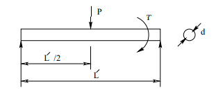 A shaft of circular cross-section of diameter d m and length L m supported at two ends, is subjected...