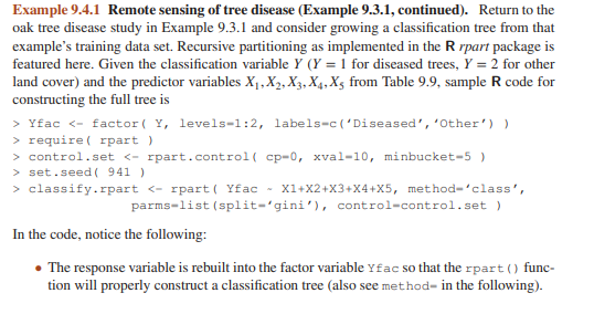 Return to the pruned classification tree for the oak tree disease data in Example 9.4.1. (a) Verify...-1