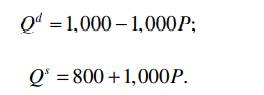 Consider the following demand and supply equations for sugar: P is the price of sugar per pound and...