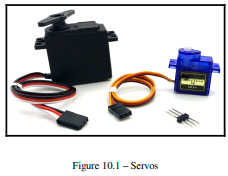 Pictured in Figure 10.1 are a full-size hobby-style servo, a micro servo, and a set of header pins,...