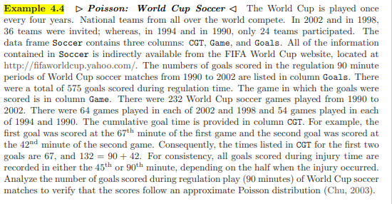 Example 4.4 on page 122 introduced the World Cup Soccer data stored in the data frame Soccer. The...