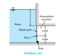 Th e square gate shown is eccentrically pivoted so that it automatically opens at a certain value of...