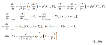 Project. Equation (11.49) governs the reaction of carbon monoxide in a thin porous material with...-1