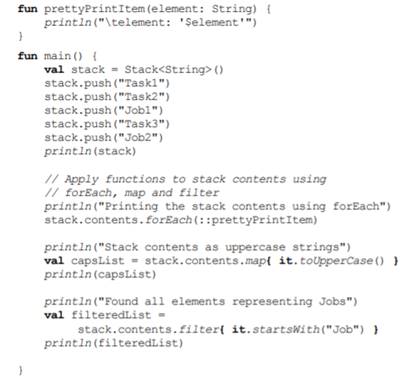 Using the Stack class you created in the last chapter, explore the use of forEach, map and filter....-1