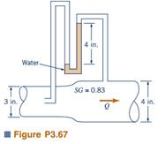 Oil of specific gravity 0.83 flows in the pipe shown in Fig. P3.67. If viscous effects are...