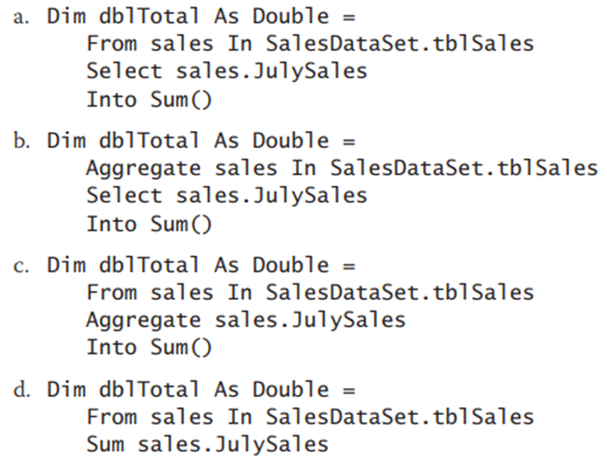 Which of the following calculates the sum of the values stored in a numeric fi led named July Sales?