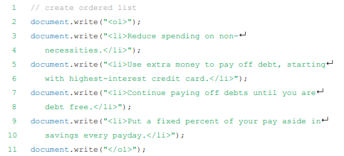 In this exercise you will use document.write() statements in a script section to add financial...-2