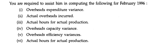 The Cost Accountant of a Company was given the following information regarding the overheads for...-2