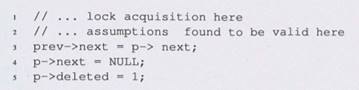 Unsafe deletion. In the fine-grain lock approach, explain why the following code snippet for...