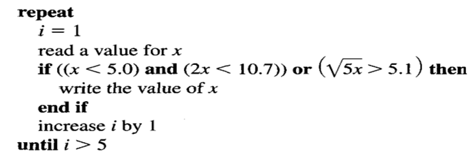 Consider the following pseudocode. The input values for x are 1.0, 5.1, 2.4, 7.2, and 5.3. What are...