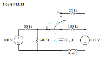 The switch in the circuit in Fig P13.13 has been in position a for a long time. At t = 0 it moves...-2