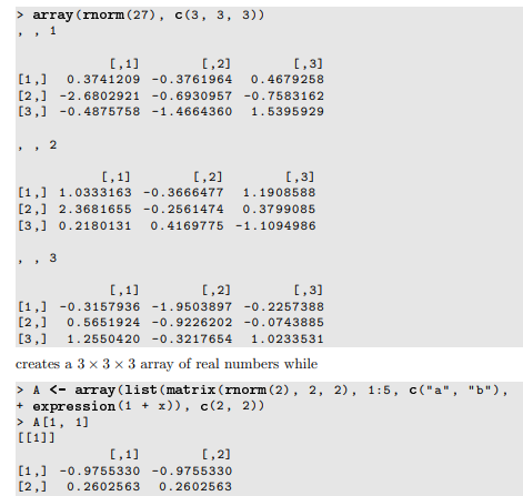 The R array class has the constructor with data a vector or list object, dim a vector of integers...-2