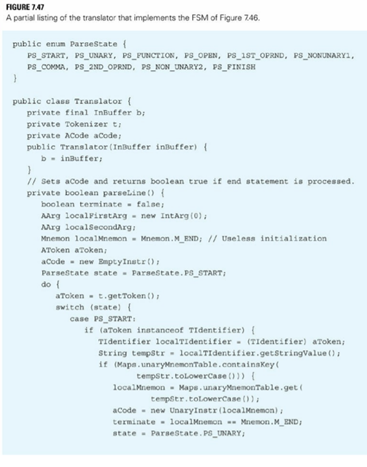 Design a grammar that describes the source language of the translator in Figure 7.47.-1