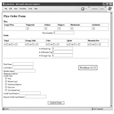 Write the XHTML code to generate the pizza order form shown in the corresponding screen capture. Use...