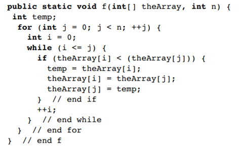 Consider the following Java method f. Do not be concerned with f’s purpose. How many comparisons...