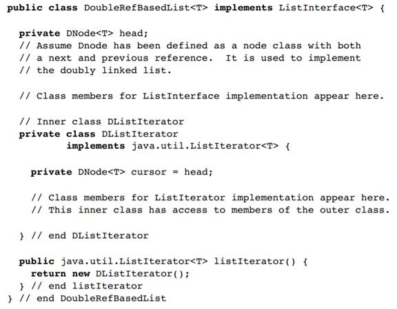 Implement a generic doubly linked list implementation called DoubleRefBasedList that implements the...