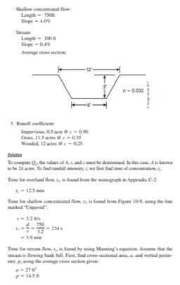 Calculate peak runoff using the NRCS Method for the watershed shown in Figure 10-30 for the 100-year...-3