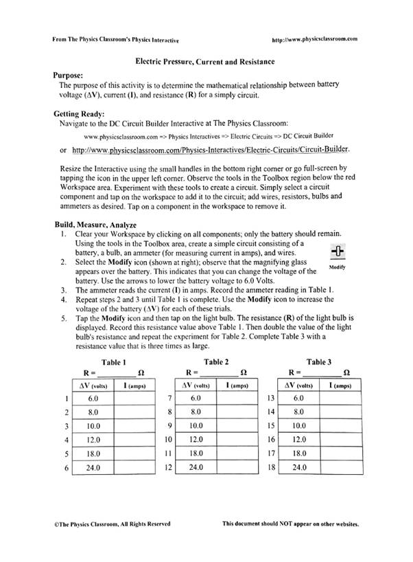 Physics Interactives => Electric Circuits => DC Circuit Builder or... Physics Interactives =>...-1