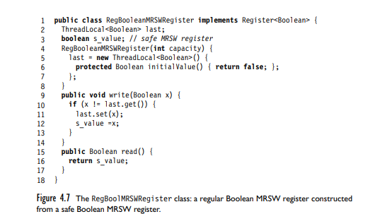 Consider the regular Boolean MRSW construction shown in Fig. 4.7. True or false: if we replace the...