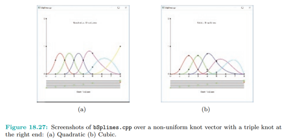 Run again bSplines.cpp. Change the knot values by selecting one with the space bar and then pressing...