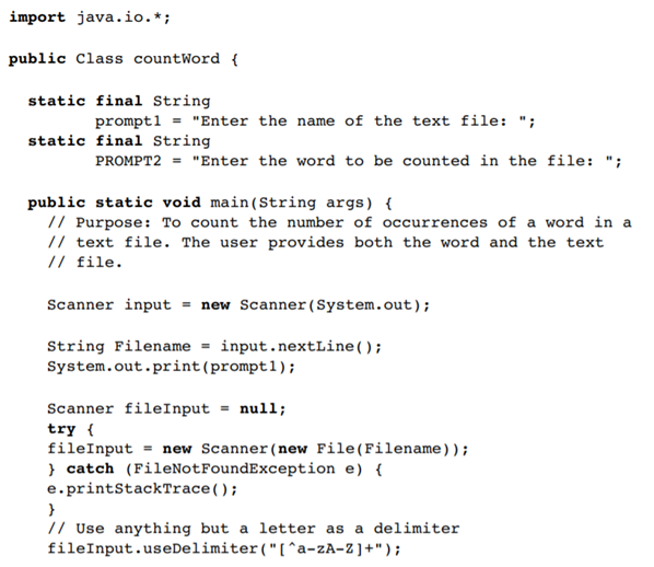 The following program counts the number of occurrences of a given word in a file, but has many...-1