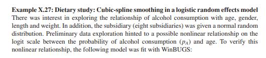 Example X.27: Check the linearity of length, weight and age in predicting the probability of alcohol...