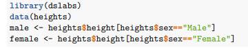 Define variables containing the heights of males and females like this: How many measurements do we...