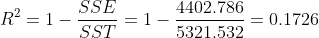 R? =1- SSE = = 1 SST 4402.786 = 0.1726 5321.532