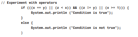 You’ll explore how to use the Java operators to control evaluations. Add these bolded lines to the...-1