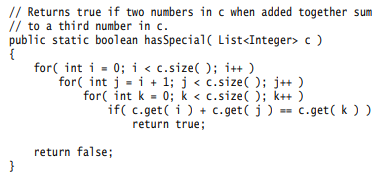 hasSpecial, shown below, returns true if there exists two unique numbers in the list that sum to a...