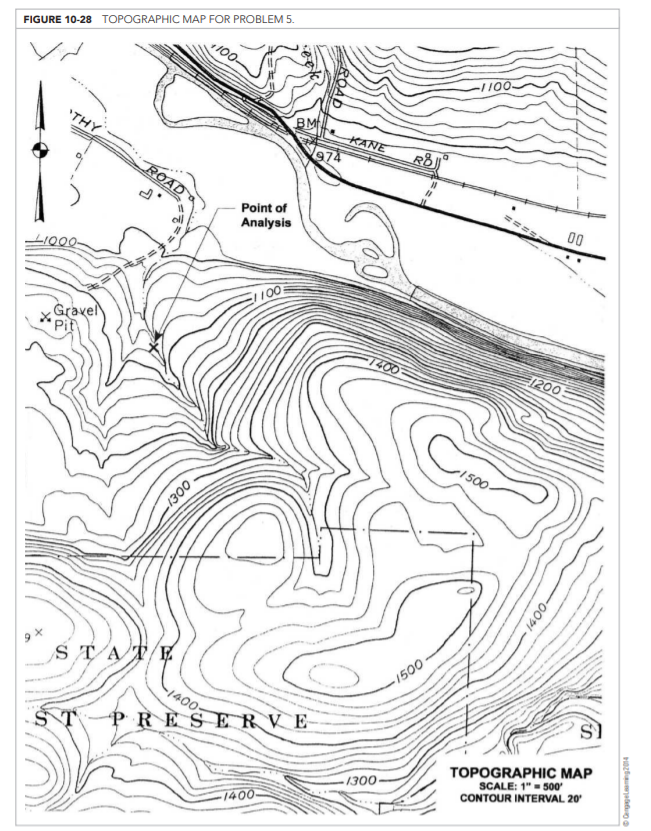 Calculate peak runoff using the Rational Method for the drainage basin shown in Figure 10-28 for a...-4