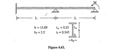 A two-span beam is subjected to a moment, as shown in the Figure 4.63. Find the resulting...