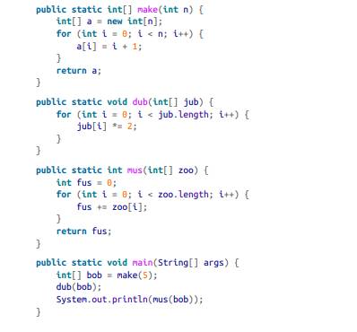 What is the output of the following program? Describe in a few words what mus does. Draw a stack...