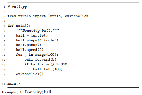 Modify Example 5.1 to give the ball a random size and color. The color() method uses float RGB...