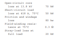 The loss data for the synchronous generator of Problem 13.3.2 are: Determine the efficiency of the...-1