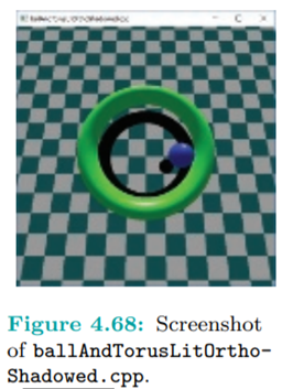 Run ballAndTorusLitOrthoShadowed.cpp of Chapter 11. This program, obviously based on...