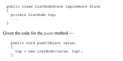 Suppose a stack is implemented as a linked list. The nodes are represented by List Node objects, and...