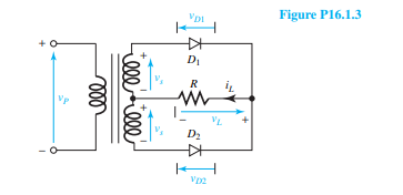 (a) Consider a full-wave rectifier circuit with a center-tapped transformer, as shown in Figure...-1