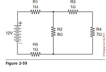 Find the following shown in Figure 2-59: A. Current through R1 B. Current through R5 C. Voltage...