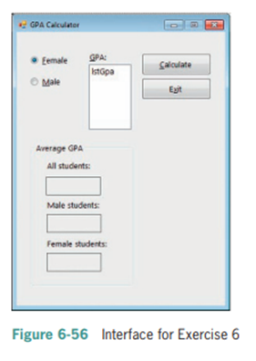 In this exercise, you create an application that allows the user to enter the gender (either F or M)...