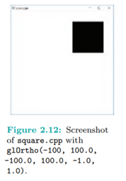 Change only the viewing box of square.cpp by replacing glOrtho(0.0, 100.0, 0.0, 100.0, -1.0, 1.0)...-1