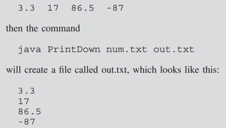 Write a program called PrintDown that reads in a file of numbers all on the same line and outputs a...