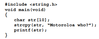 What is wrong with this program? The function strcpy() copies the second argument into the first...