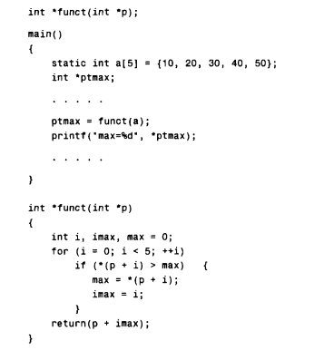 The skeletal structure of a C program is shown below. (a) Within main, what is ptmax? (b) What kind...