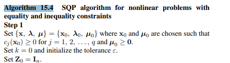 Applying Algorithm 15.4, solve the nonlinear constrained optimization problem-2