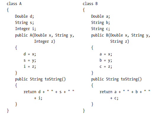 Given the following two classes, write a function that converts from an A to a B and another...