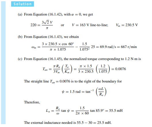 Consider the motor of Example 16.1.3 in the text. Calculate the motor speed for: (a) a = 120°, T a =...-2