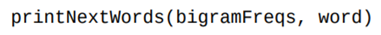 Write a function that prints a table containing all of the words that come after word according to...-1