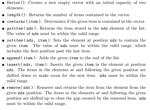 Consider the Vector ADT from Programming Project 2.1: (a) Provide a new implementation that uses a...-1